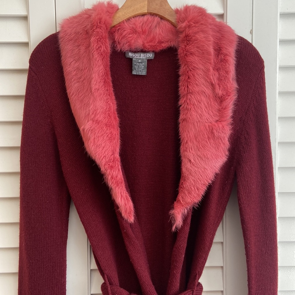 Fur collar maxi cardigan Y2K